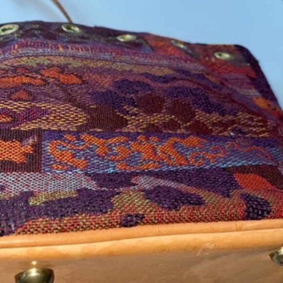 Tapestry Bucket Hobo Bag Leather 2 Detachable Leather Straps: Handle/Crossbody - Picture 7 of 12